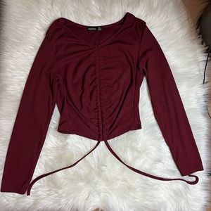 Boohoo Maroon Long Sleeve Top Size US 10